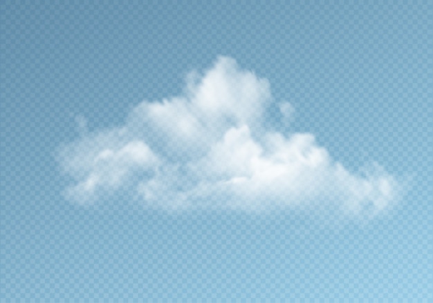 Vetor nuvens transparentes isoladas sobre fundo azul. efeito de transparência real.