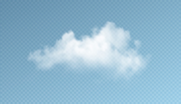 Nuvens transparentes isoladas sobre fundo azul. Efeito de transparência real.