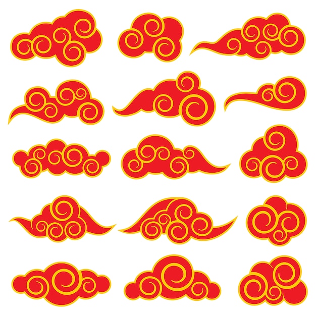 nuvem chinesa. elemento de design vermelho e branco curvo tradicional  13492564 PNG