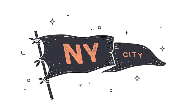 Ny city. flag grahpic. antiga bandeira vintage na moda com texto cidade de nova york, eua. bandeira da bandeira vintage da velha escola, estilo retro, cidade dos estados unidos de nova york. ilustração vetorial