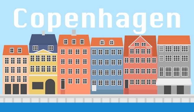 Nyhavn copenhagen dinamarca ilustração vetorial colorida de estilo plano