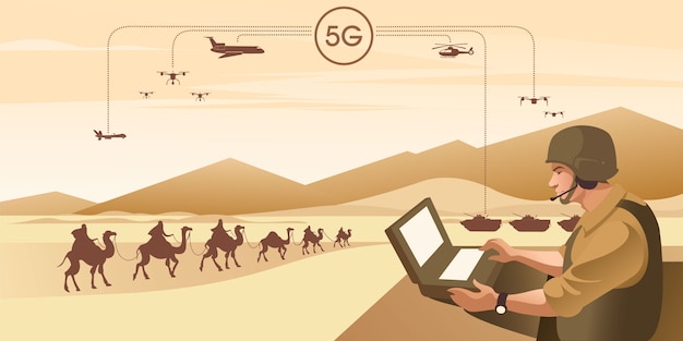 Vetor o 5g é o celular digital de quinta geração da tecnologia sem fio como infraestrutura de comunicação de inteligência militar.