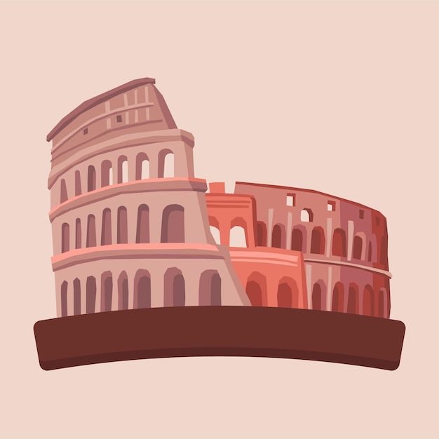 O antigo estádio é colloseum na cidade de roma itália 7 maravilhas do mundo ilustração vetorial plana