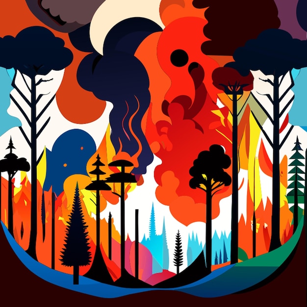 Vetor o aquecimento global está sendo causado por incêndios florestais, fumaça, vazamentos de produtos químicos, formas abstratas