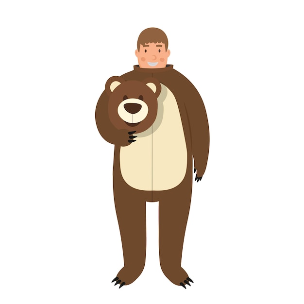 O artista infantil dos desenhos animados está vestindo uma fantasia de urso, personagem para crianças. ilustração vetorial plana