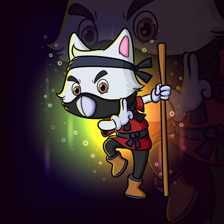Vetor o ataque de gato ninja com logotipo de design de mascote esport stick