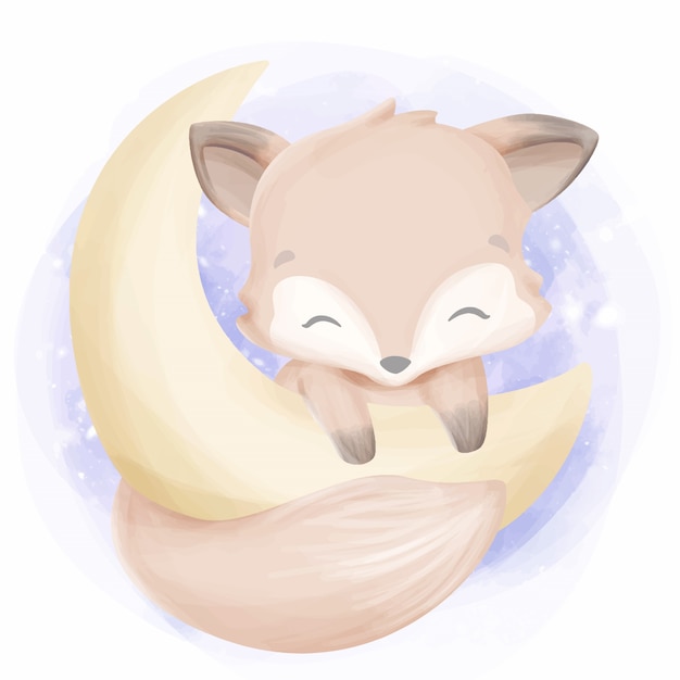 O bebê foxy sente feliz na lua