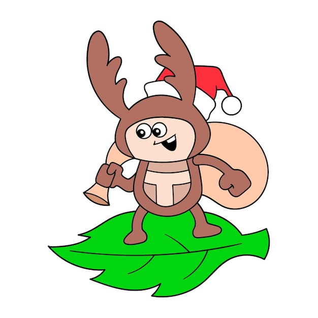 O besouro está carregando uma imagem de ícone de doodle de saco de presente de natal kawaii