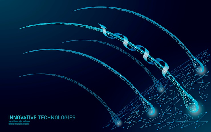 Vetor o cabelo protege o conceito de tecnologia 3d cosmética de cuidados. folículos capilares