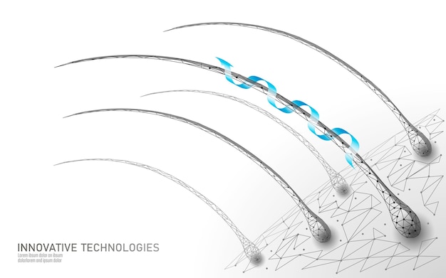 Vetor o cabelo protege o conceito de tecnologia 3d cosmética de cuidados. folículos capilares