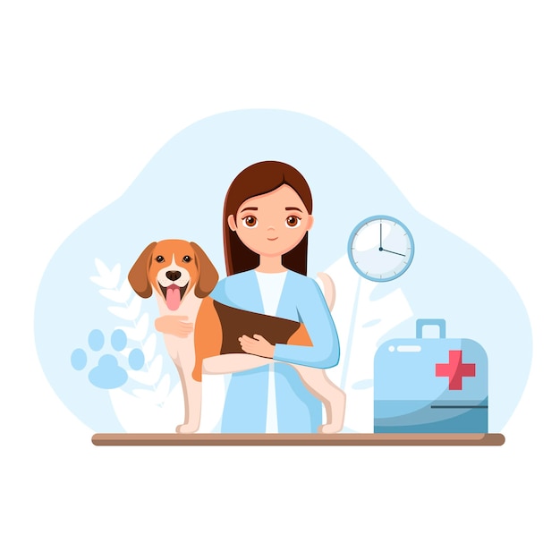 O cachorro beagle na recepção dos veterinários