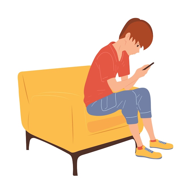 O cara olha para o telefone Jogos de mídia de trabalho online Oportunidade de ganhar dinheiro Vetor