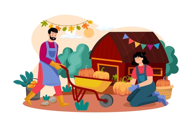 O casal está preparando abóboras para o Dia de Ação de Graças