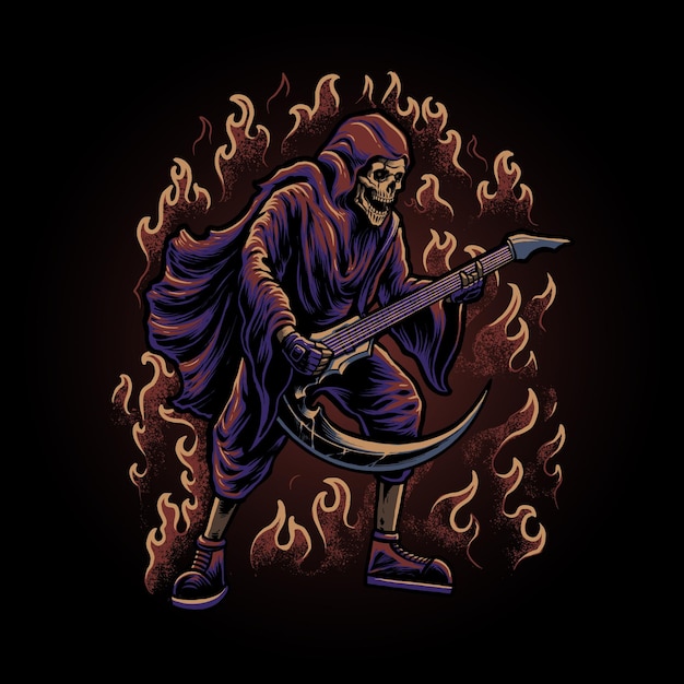 O ceifador com ilustração de guitarra