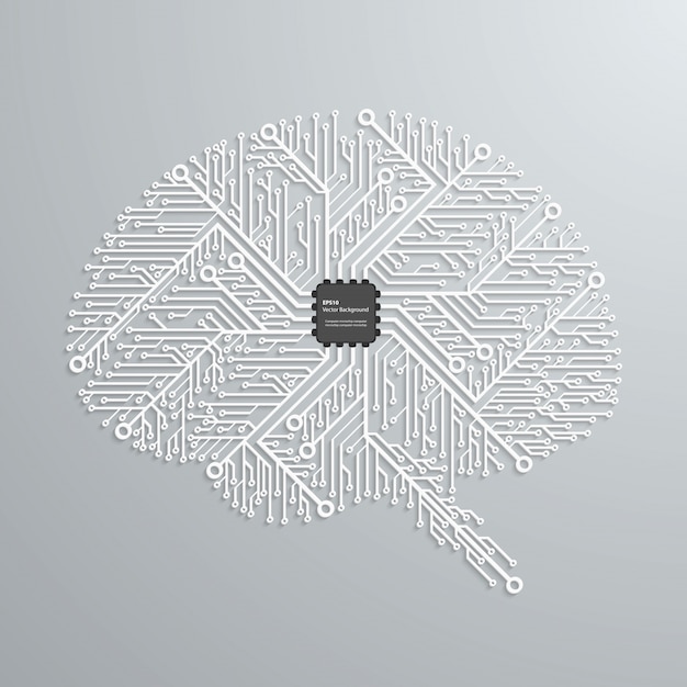 O cérebro em um circuito eletrônico com um chip eletrônico.