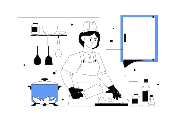 Vetor o chefe de cozinha está cozinhando uma ilustração de esboço
