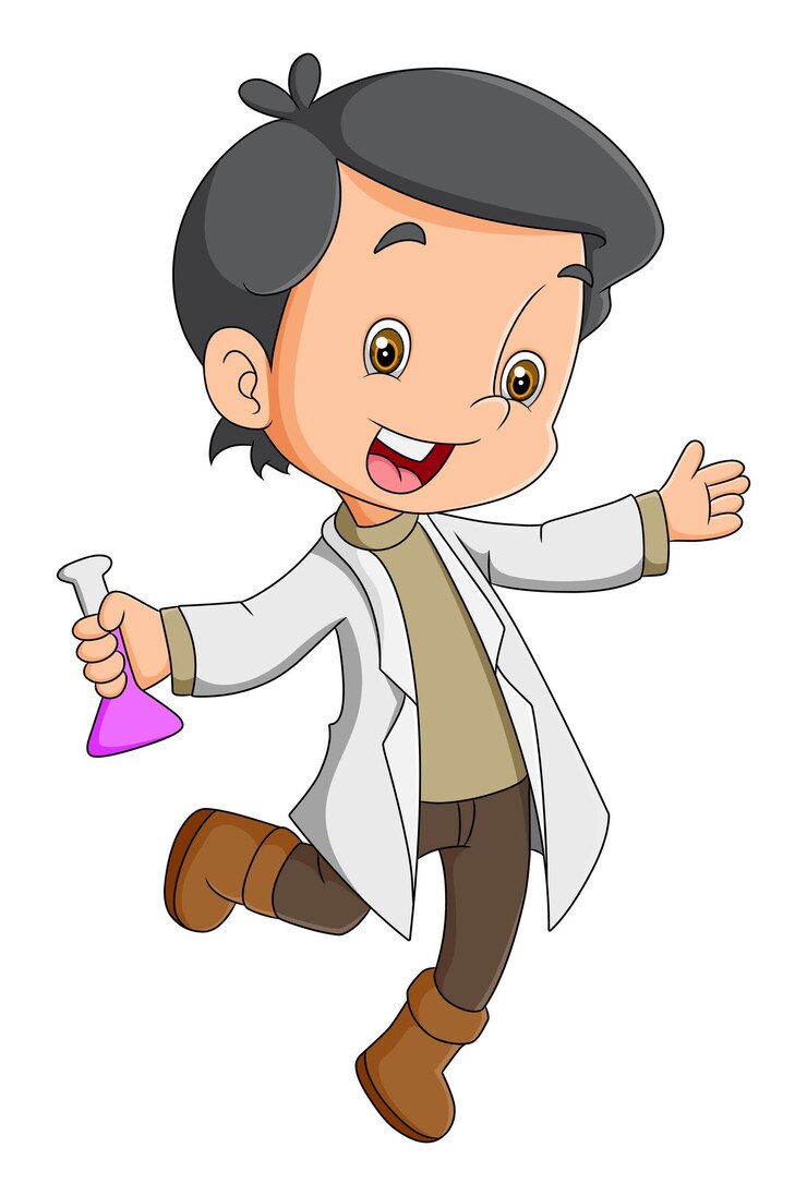 Vetor o cientista feliz está andando com uma pose engraçada enquanto segura um veneno