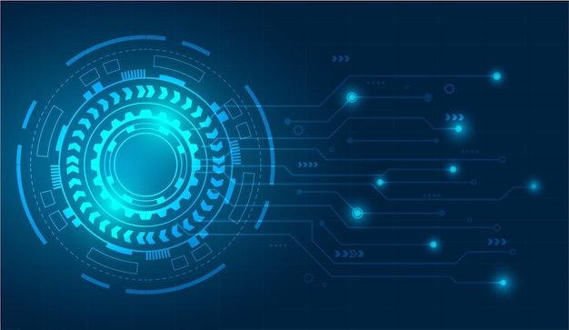 O círculo de alta tecnologia com fundo azul de linha de circuito, resumo digital ilustrador.