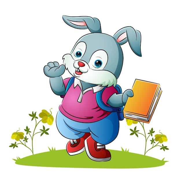O coelho fofo está segurando o livro colorido de ilustração