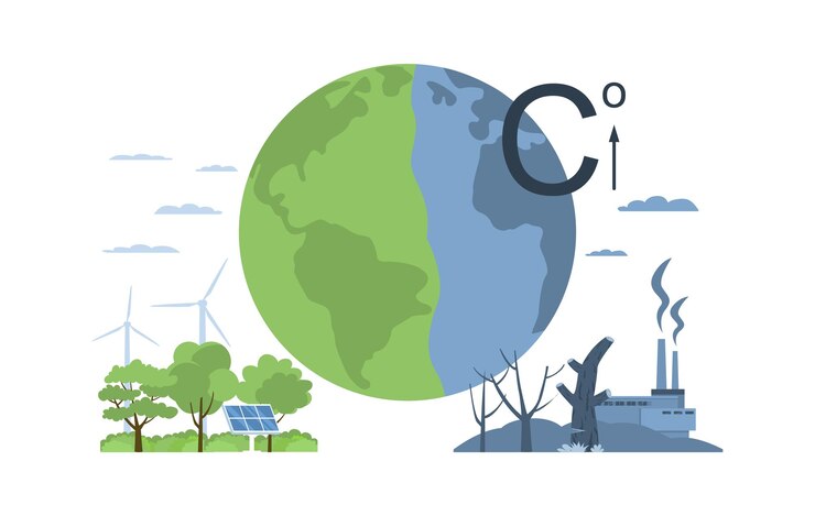 O conceito de mudança climática devido a um aumento na temperatura da atmosfera