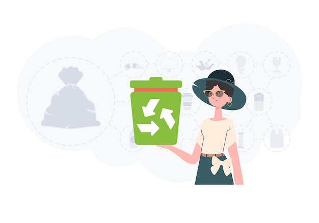 Vetor o conceito de reciclagem e desperdício zero a menina está segurando uma urna em suas mãos ilustração vetorial estilo plano moderno