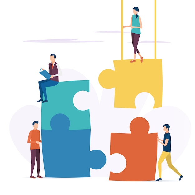 O conceito de trabalho em equipe de negócios. Ilustração vetorial em estilo simples.