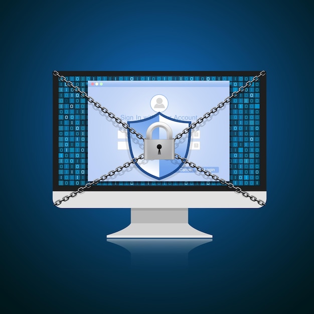 Vetor o conceito é o escudo de segurança de dados no computador para proteger dados confidenciais segurança da internet vector design