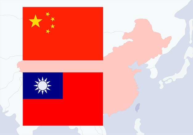 Vetor o conflito entre china e taiwan. os países no mapa. o símbolo das bandeiras