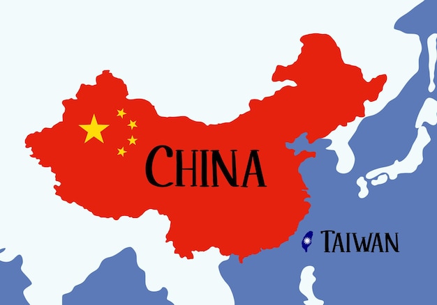 Vetor o conflito militar entre china e taiwan os países no mapa o símbolo das bandeiras