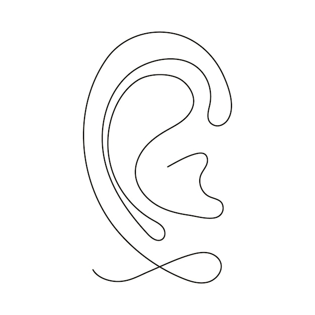 O contorno da orelha ouve o ícone de uma linha de arte desenho contínuo. ouça escuta escuta. audição