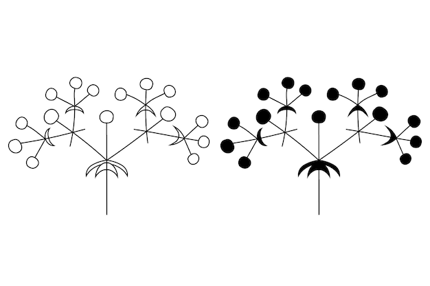 O contorno da silhueta de inflorescências de flores em plantas no caule vetor isolado