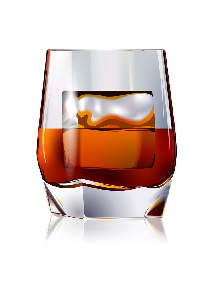 Vetor o copo de whisky nas rochas. close up view isolated on white