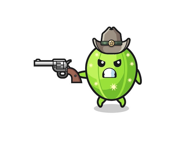 O cowboy cacto atirando com uma arma de design fofo