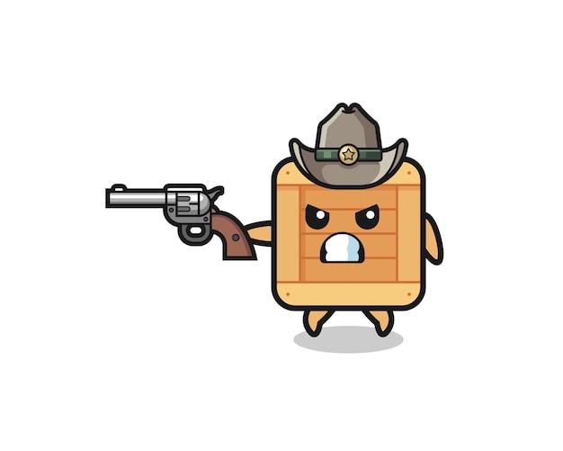 O cowboy da caixa de madeira atirando com uma arma, design fofo