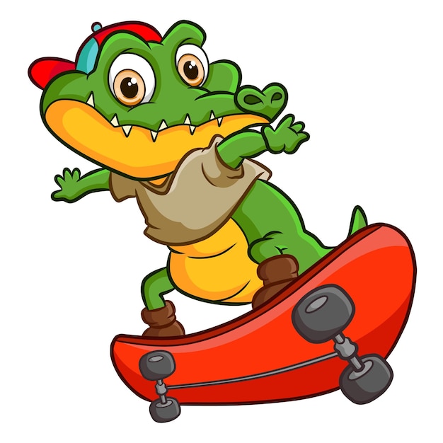 O crocodilo legal jogando skate de ilustração