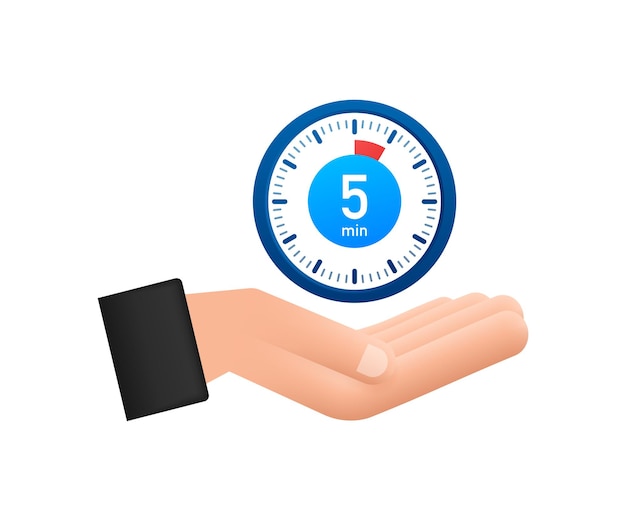 O cronômetro de 5 minutos com o ícone de mãos ícone do cronômetro no cronômetro de estilo simples