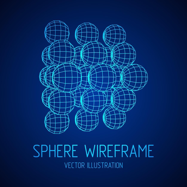 O cubo de malha de wireframe faz com muitas pequenas esferas de conexão de estrutura de visualização de dados digitais ...