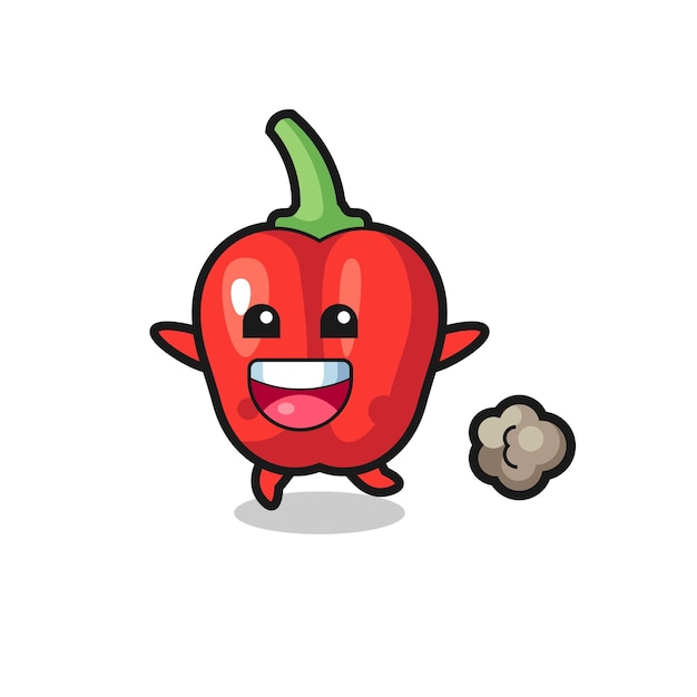 O desenho animado do pimentão vermelho feliz com pose de corrida