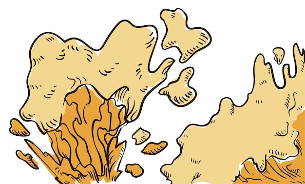 O desenho colorido dos fluxos de cerveja espirra e pinga com espuma sobre fundo branco