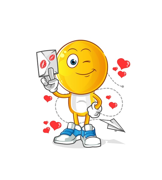 O desenho da cabeça do emoticon segura o vetor de personagem de ilustração de carta de amor