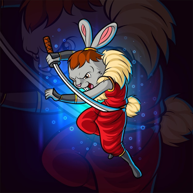 O desenho da ilustração do mascote do esporte do coelho samurai
