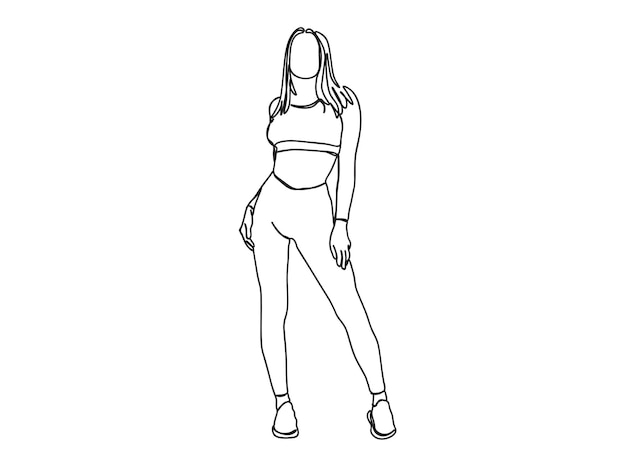 O desenho de arte de linha única da fitness girl continua a ilustração vetorial de linha