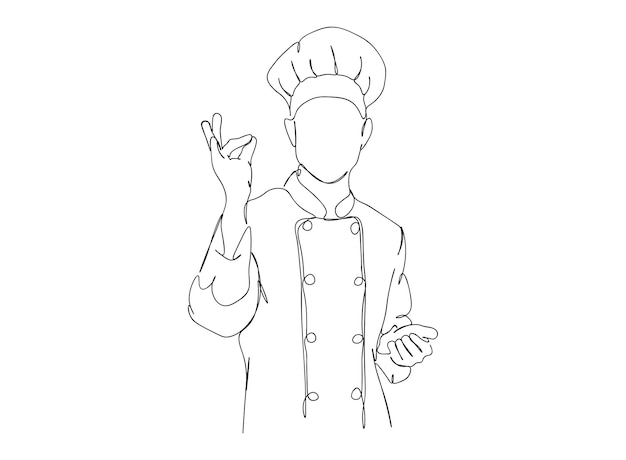 O desenho de arte de linha única do chef continua a ilustração vetorial de linha