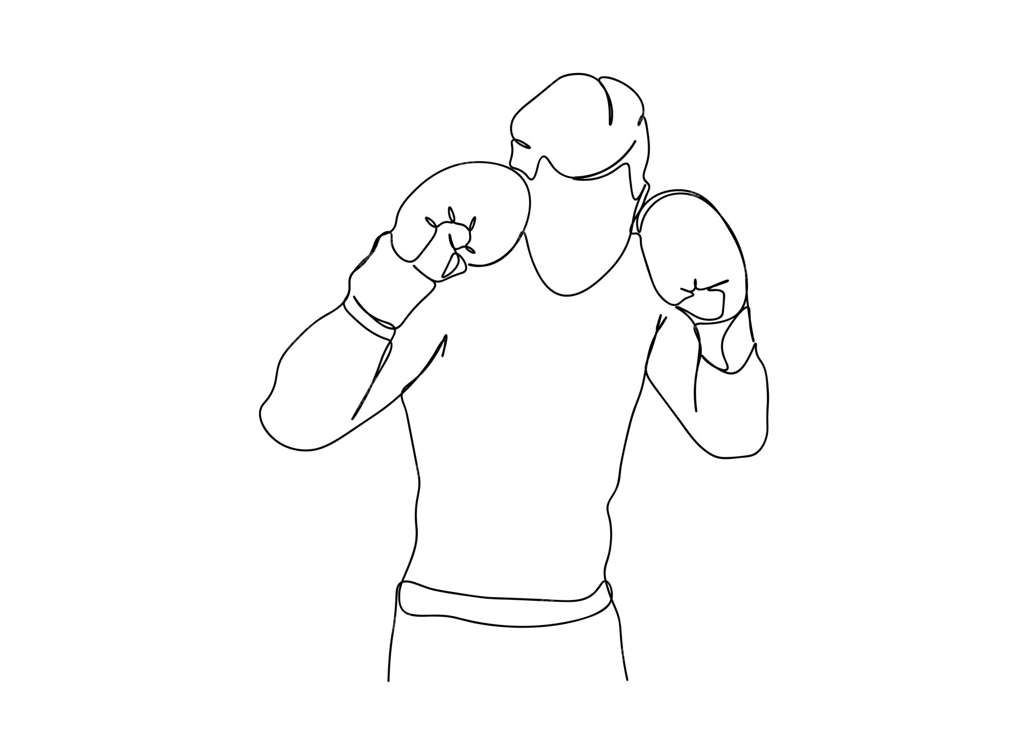 O desenho de arte de linha única do jogador de boxe continua a ilustração  vetorial de linha