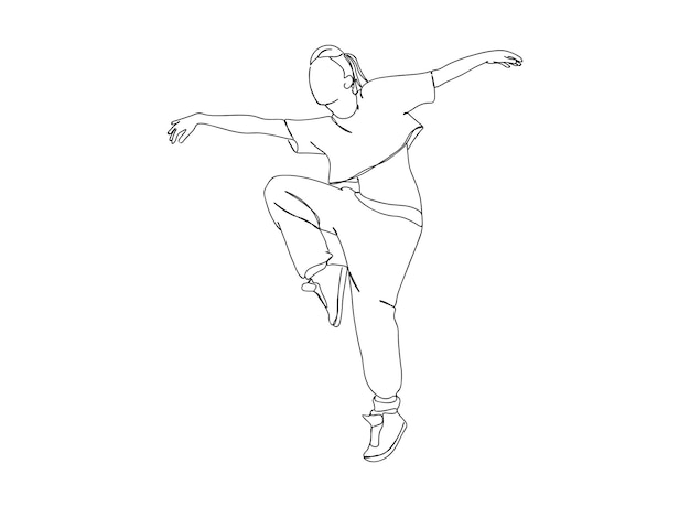 O desenho de arte de linha única hip hop dancer continua a ilustração  vetorial de linha