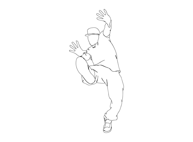 O desenho de arte de linha única hip hop dancer continua a ilustração vetorial de linha