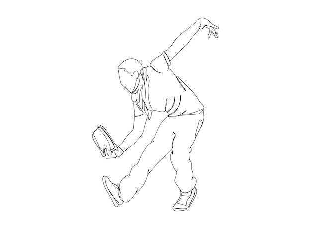 O desenho de arte de linha única hip hop dancer continua a ilustração vetorial de linha