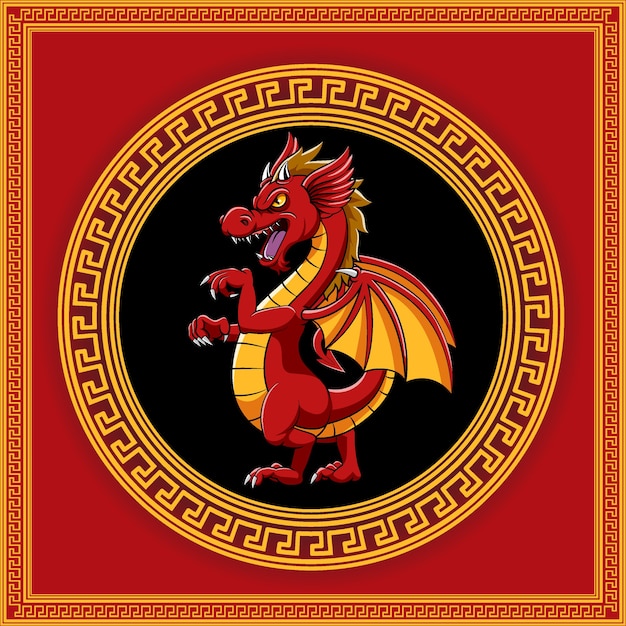 O desenho do dragão de fogo vermelho com chifre pequeno e duas asinhas para  a inspiração do livro de histórias