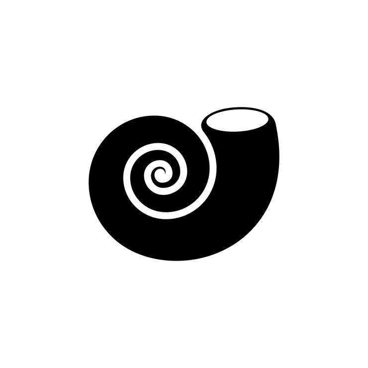Vetor o desenho único da concha em espiral preta representa a vida marinha e a beleza natural