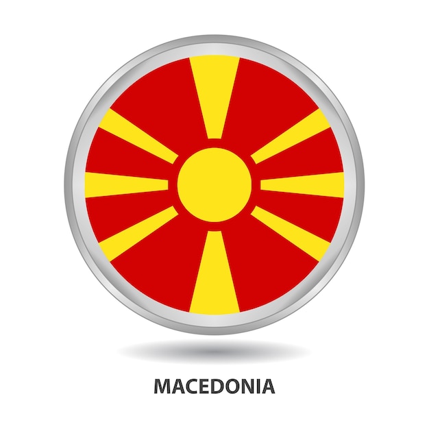 O design da bandeira redonda da macedônia é usado como crachá, botão, ícone, pintura de parede